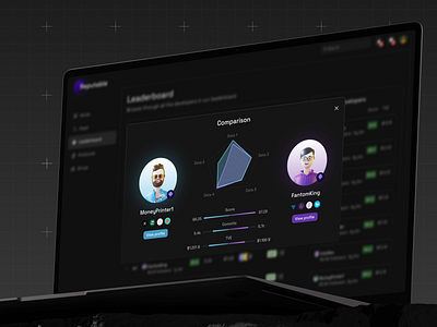 Reputable – Developer Comparison Modal blockchain comparison ui crypto dark mode dark ui dashboard dashboard design design developer tools development fintech interaction product design ui ux web3 web3 design