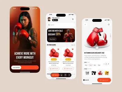 Boxing Gloves E-commerce App app boxing boxing app boxing gloves cart dribble e commerce e commerce app fightgear mobile mobile app online store product design shop shopping sport sports app