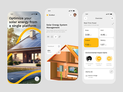 Solar Energy Mobile App – Track, Monitor & Optimize Your Power app appdesign cleanenergy dashboardu eco friendly ecoapp energy energymonitoring greentech ios management minimaldesign mobile app mobileappdesign monitoring renewableenergy smarthome solarapp solarenergy sustainability