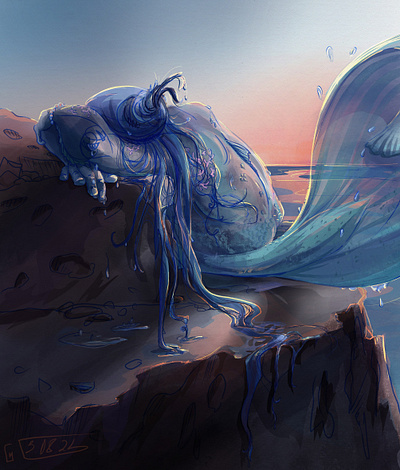 Waiting for a sailor creature digital digital illustration illustration mermaid ocean water