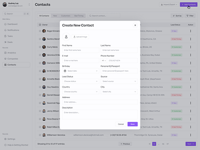 Create Contact - Contact Details contact contact details contact form contact info new contact product design user interface