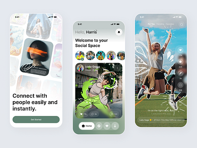 Social Media App Design app design app exploration app ui chat app ui community app creative app feed design messaging ui mobile mobile app mobile design mobile social app mobile ui reels ui social media app story ui visual design