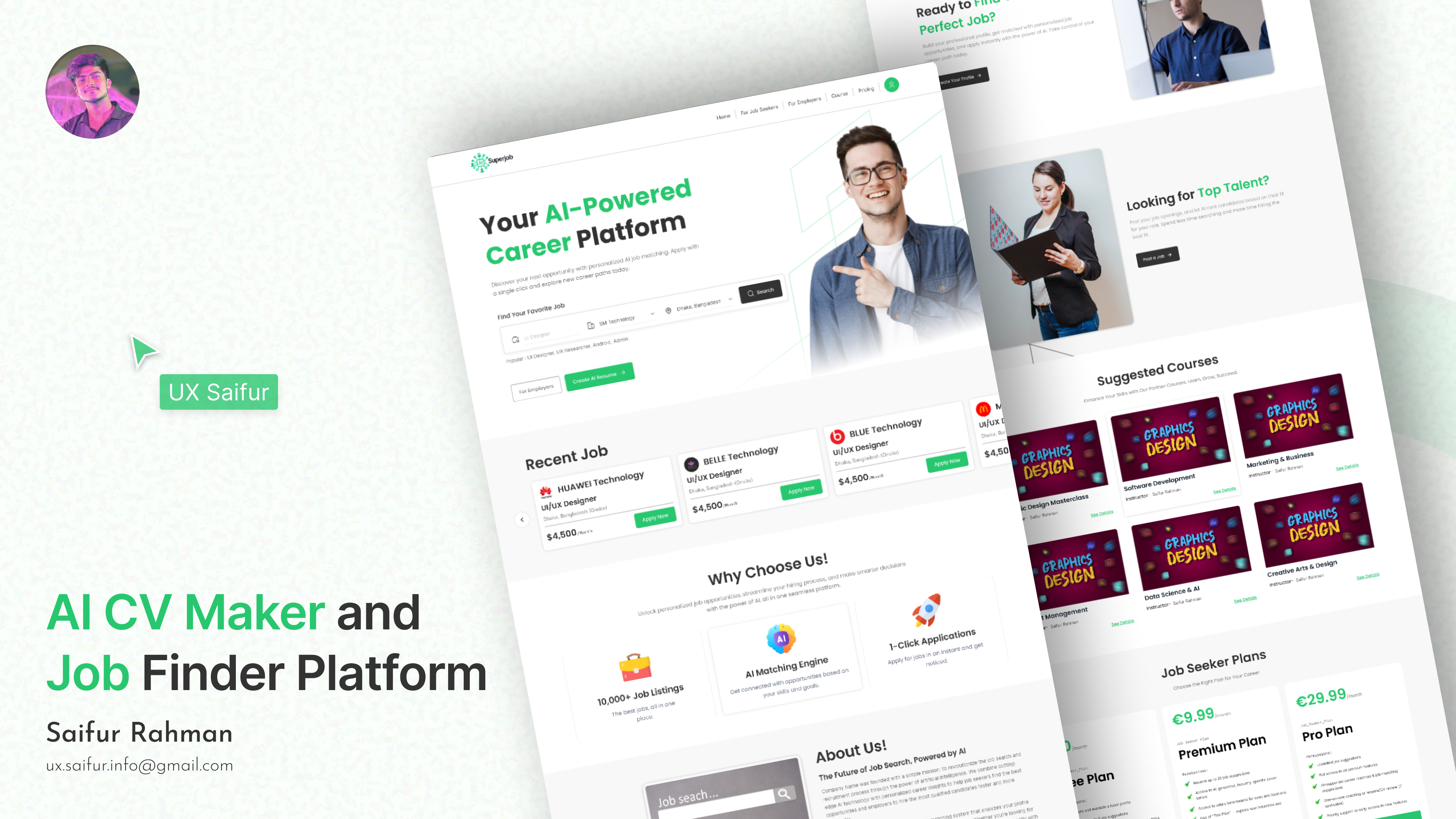 AI-Powered Job Platform – Website & User Flow UI aicv branding dashboarddesign design figma jobplatform landingpage ui ui design ux webdesign