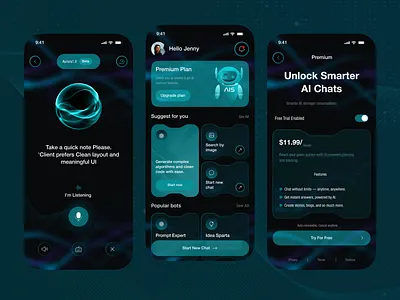 AI Assistant Mobile App – Your Everyday Smart Companion ai ai app ai app design ai startup ai technology ai voice artificial intelligence chat gpt ios app design machine learning mind journey mobile app mobile app design product tech