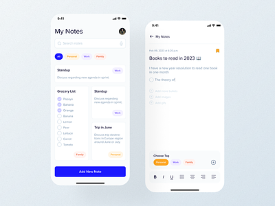 Note Taking - Mobile App Design 📝 add note app app design app figma card clean design designs ios app message minimalist mobile app note note taking note taking app organiser reminder tag to do ui