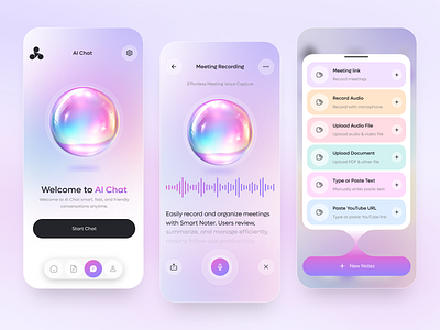 AI Chat & Smart Meeting Recorder Mobile App ai application artificial intelligence artificial intelligence app chat chatbot deep learning design eps gradient ios machine learning replica ui
