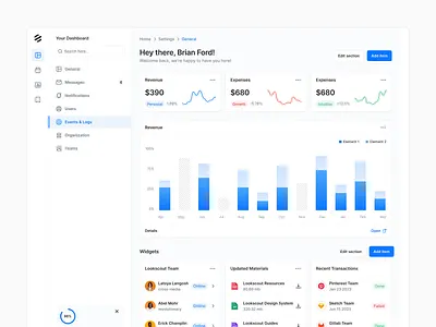 Light Dashboard - Lookscout Design System clean dashboard design layout saas ui user interface ux web application webapp