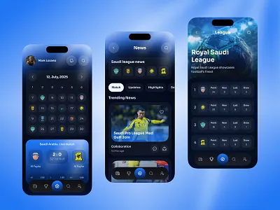 Pro Football | News Tracker Mobile App app concept app design app redesign dark mode ui football app league standings live scores match updates mobile app mobile app design modern ui news tracker saudi league sports app sports dashboard sports news sports ui ui design ux design