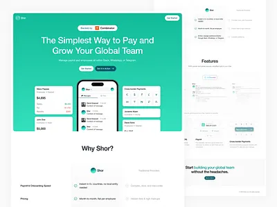 Shor — Payroll Startup Landing Page Redesign bento card creative design employees finance hiring homepage hr management landing page payroll saas service startup ui ux ux design web design website