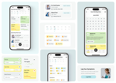 Health Monitoring & Medical Dashboard App UI Design accessibility design data visualization digital health fitness tracker health app health dashboard health monitoring healthcare design healthcare ux healthtech medical app medication reminder mobile app design mobile ui patient portal preventive care product design telemedicine ux ui design wellness tracker