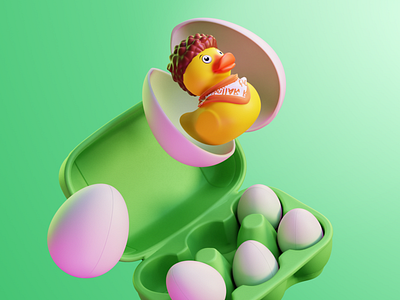 Egg Surprise – 3D Character Design, CG Visual 3d 3d art 3d artist 3d concept design 3d design 3d graphics 3d illustration 3d render 3d visual blender c4d cg cg art character character design cinema4d colorful funny green illustration