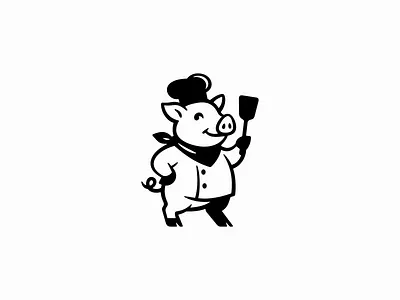 Chef Pig With Spatula animal bbq branding chef cook design food fun identity illustration logo mark pig playful pork restaurant spatula symbol vector