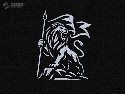 Lion the Conqueror logo battle flag logo branding heraldic lion logo heroic lion logo lion conqueror lion on rock lion with flag logo majestic branding majestic lion logo strong branding tribal lion symbol warrior lion emblem