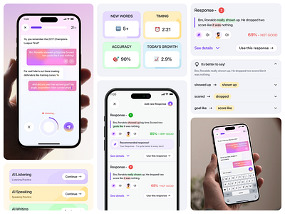 Fluen AI - Speaking Practice & Feedback ai aiassistant e learning edtech education education app education platform feedbacks grammar languagelearning learning lessons mobile app practice quiz speaking tutor ui uiux voice