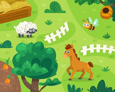 Farm Animals - Busy Book - Playful Cartoon Illustration for Kids activity book adobe illustrator board game design book illustration busy book cartoon bee cartoon book cartoon farm cartoon horse cartoon illustration cartoon sheep children book children book illustration farm animals illustration kids book illustration