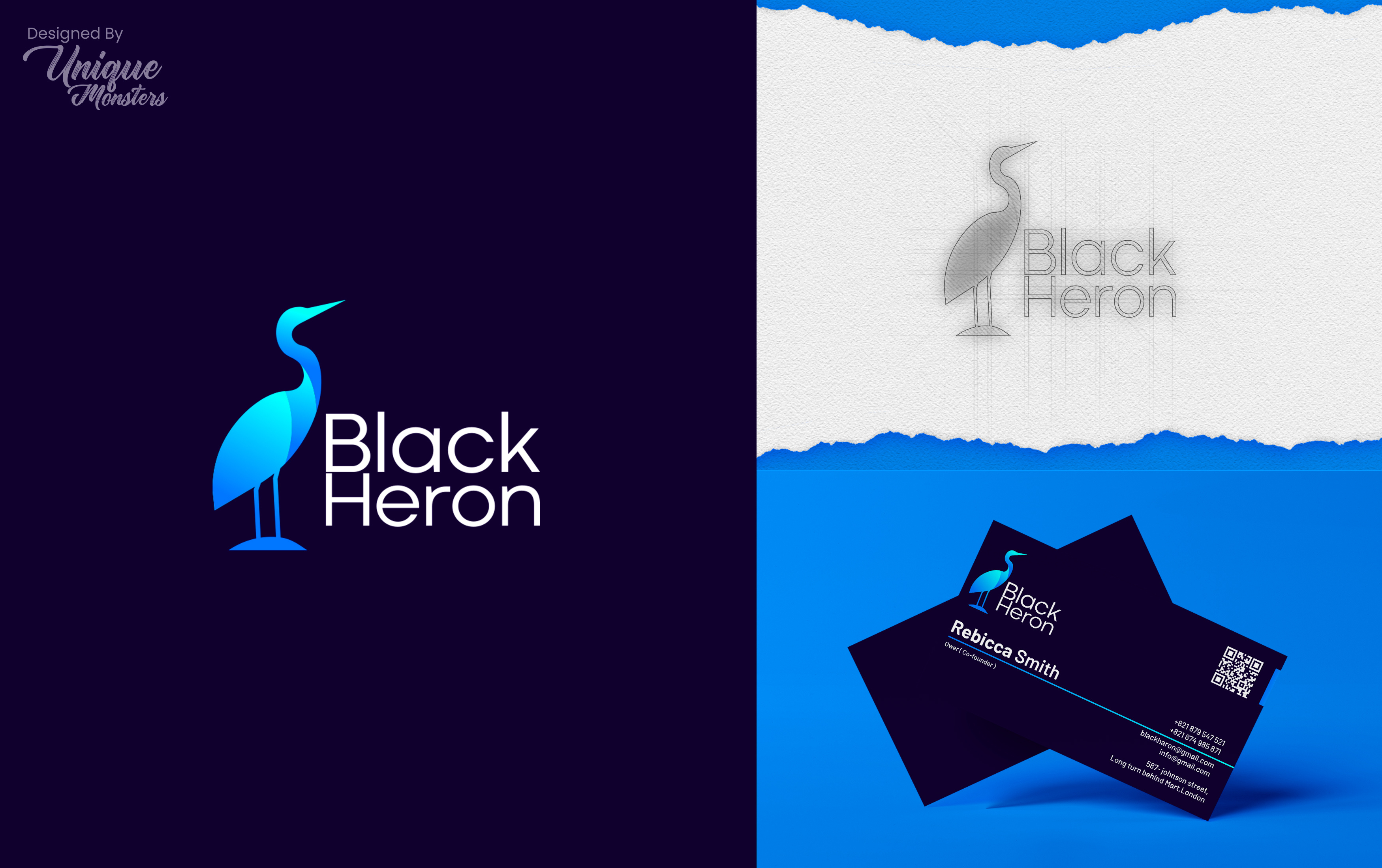 Black Heron | Modern Bird Logo Design bird logo blue color branding business card dark blue color design gradients graphic design identity logo minimalist minimalist logo modern unique logo vector wordmark logo