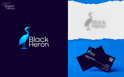 Black Heron | Modern Bird Logo Design bird logo blue color branding business card dark blue color design gradients graphic design identity logo minimalist minimalist logo modern unique logo vector wordmark logo