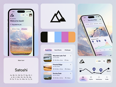 Peakly – Hiking Companion App adventure branding hiking illustration logo mobile mobile app mountain trip ui ux