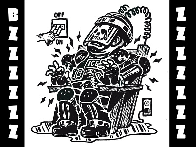 BZZZZZZZZZZZ bones border patrol capital punishment crimes against humanity criminal electric chair electrocution gestapo guilty ice justice lawless nazis skeleton thugs unconstitutional white supremacy xray