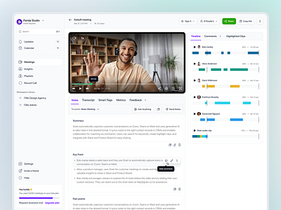 Call Wave – Kickoff Meeting Overview Page aiassistant aitools dashboardui googlemeet meeting interactiondesign meetingnotes meetingtools minimalui nextgenai productdesign productivityapp recordcall remortwork saasdesign smartassistant uxuidesign videocallapp webappdesign workflowoptimization zoom