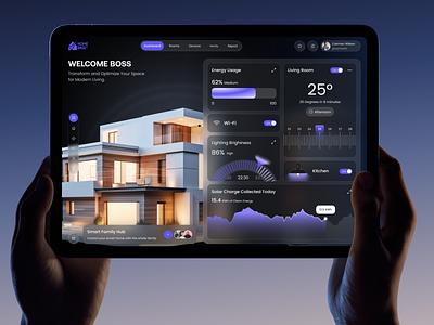 Home Dashboard UI/UX Design for Modern Intelligent Living dashboard mobileappdesign moderndesign responsivedesign smart dashboard ui uidesign uiuxdesign uxdesign