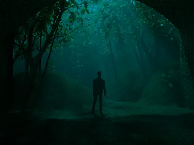 Night's Journey 3d 3d render alone atmosphere cinematic dark darkness digital fog foggy light looking solitude standing