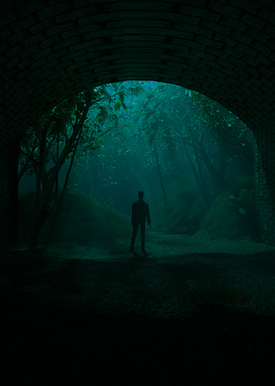Night's Journey 3d 3d render alone atmosphere cinematic dark darkness digital fog foggy light looking solitude standing