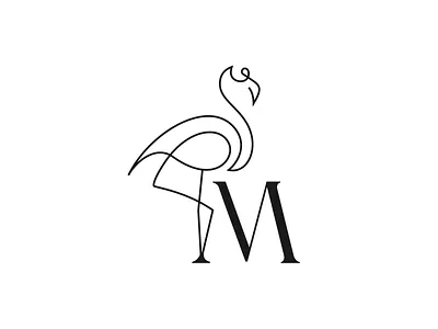 Flamingo M animal animal logo animal logos bird logo branding combination creative design flamingo logo graphic design icon illustration logo logo designer mark minimal monoline pink single line logo stork