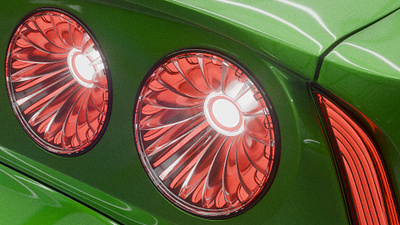 Tail lights 3d art blender c4d car design green industrial led lights metallic realistic red render shading tail vivid