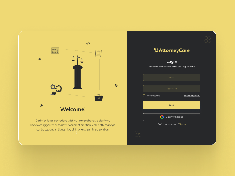 Legal Management & Automation Login Screen case email login scrren goldscreen legal login screen loginscreen userinterface visualdesign webapp