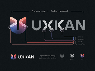 Premade logo + custom wordmark for UXKAN ai app blockchain branding gradient icon identity lettering logo mobile type ui ux web3