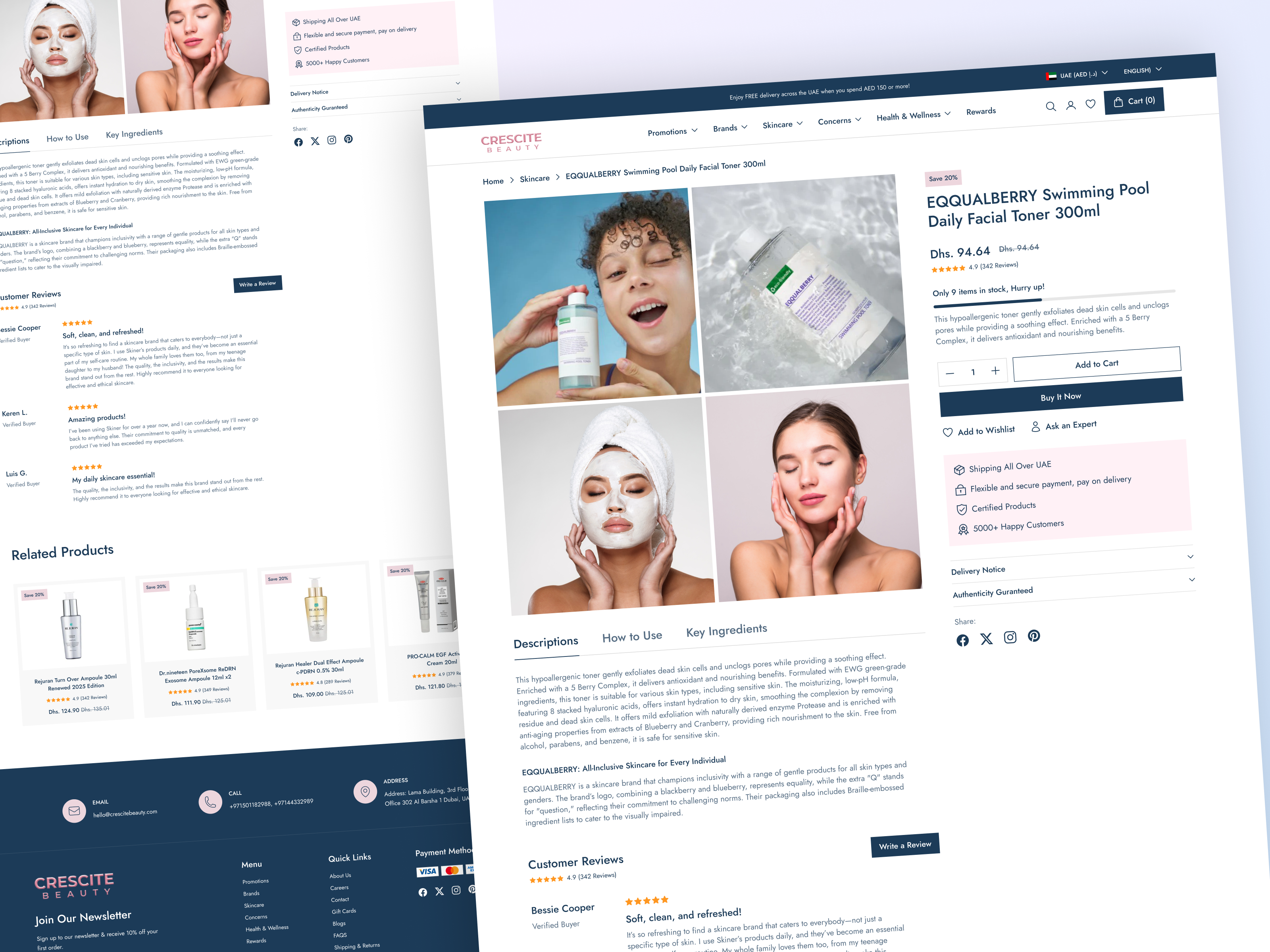 Crescite Skincare: Detailed Product Page UI beauty beauty app beauty app design cosmetic designkast details details page dtc ecom website market market place minimalist product product details product website responsive skin care bwebsite uiux uiux design
