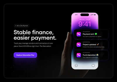Saturation Pay mobile promo website section budgeting design landing page mobile ui ux