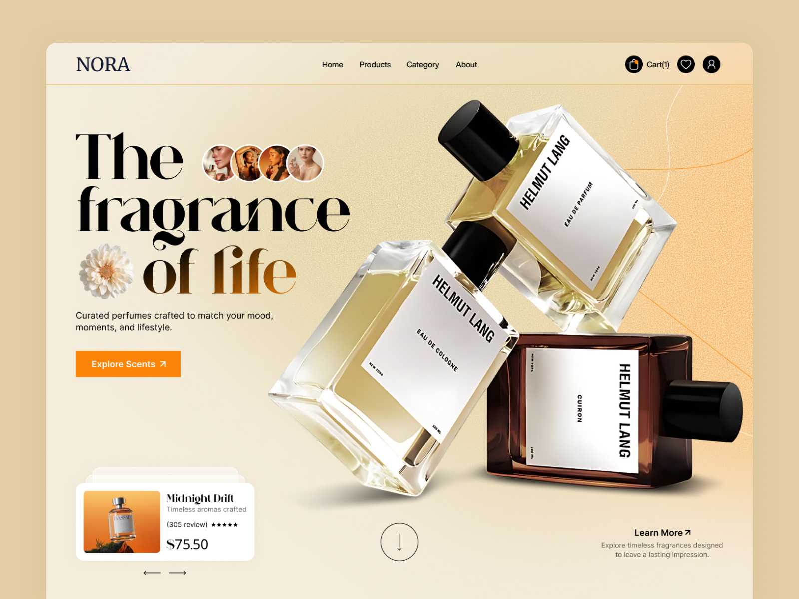 A fragrance that tells your story 2026 body sprey uiux ecommerce landing page fragnance app ui fragnance ecommerce ui fragnance sell ecomemrce fragnance web ui hero section ui landing page modern header ui product ecommerce landing page shop website shopify development spery website techwitpro uiux web app landing page