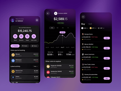 Modern Crypto Wallet App Design branding crypto crypto app crypto ui crypto wallet design figma finance app finance dashboard fintech design graphic design illustration investment app logo trading app ui uiux ux web design