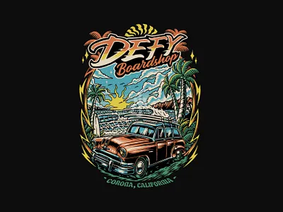 Defy Merch design album cover artwork band band artwork branding car design clothing brand illustration music artwork skate streetwear summer vibes vintage illustration