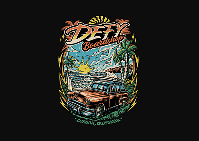 Defy Merch design album cover artwork band band artwork branding car design clothing brand illustration music artwork skate streetwear summer vibes vintage illustration