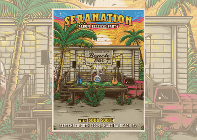 Seranation Gig Poster album cover artwork band band artwork band merchandise clothing brand gig poster illustration music artwork poster artwork poster design reggae band vintage illustration
