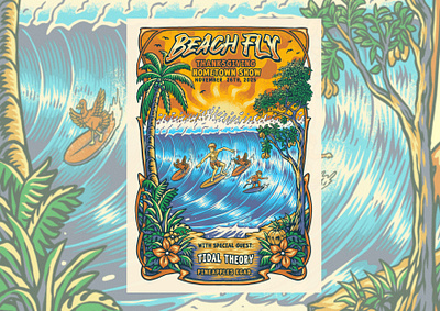 Beach Fly Gig Poster album cover artwork band band artwork band merchandise clothing brand gig poster illustration music artwork poster artwork poster design vintage illustration