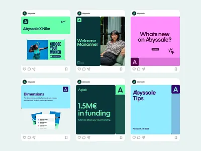 Abyssale - Social media ai b2b brand branding explorations instagram layouts social media visual identity