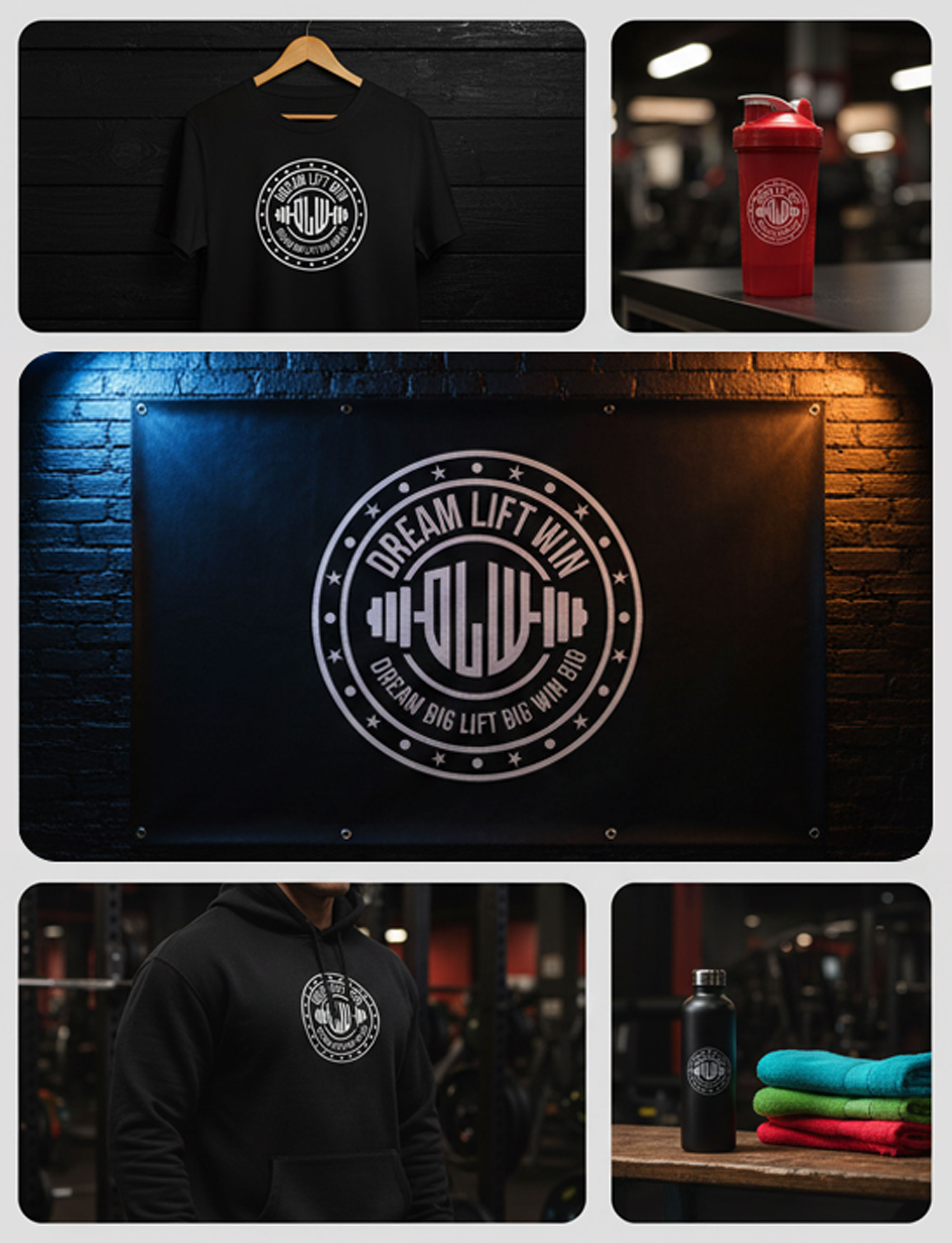 Dream Lift Win (DLW) - Fitness Brand Identity brandidentity branding emblem fitnesslogo gymlogo logo monogram sportswear typography visualidentity