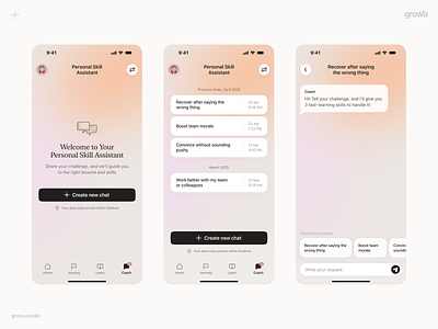 AI coach screens 💬 ai app coach communication mobile app skills ui