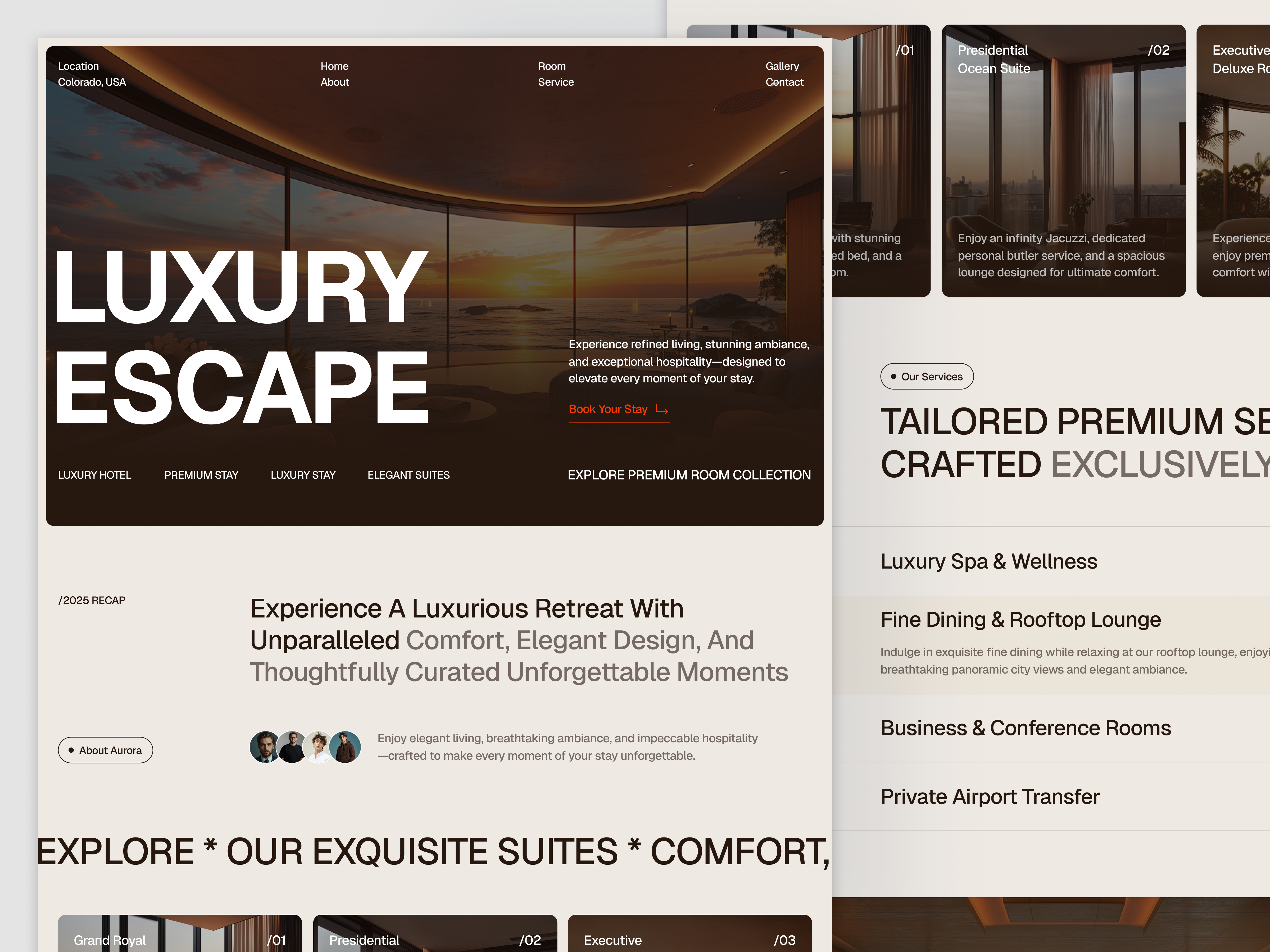 Luxury Retreat Website UI Design booking website clean ui elegant design hospitality website hotel landing page hotel ui landing page luxury branding luxury hotel website luxury retreat luxury ui design minimal design modern ui ux premium experience premium web design resort website travel website ui ui inspiration web design trends website concept