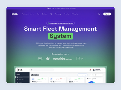 DLX - Logistics SaaS Platform ai saas design ai ui design analytics ui clean web design dashboard ui dribbble trending figma dashboard fleet management ui gradient ui landing page design logistics app logistics dashboard minimal ui modern ui product design saas ux saas website trendy ui ux inspiration web app ui