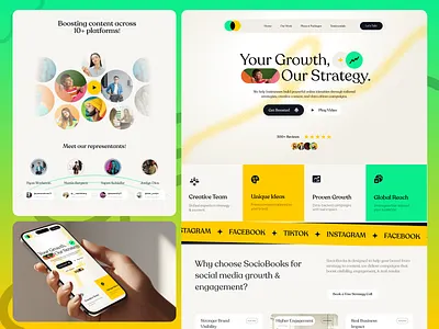 Social Media Growth Agency Website – Modern UI/UX Design agency website animation branding creative agency design digital marketing dribbble showcase figma growth marketing illustration landing page logo marketing agency product design saas design social media design ui uiux ux web design