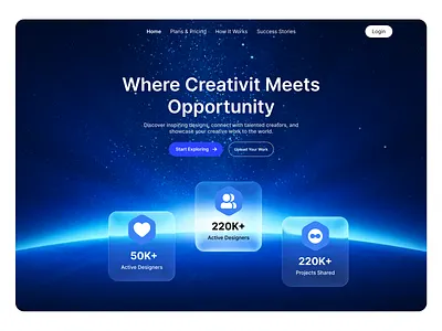 Design Community Landing Page Concept creative community creative platform glassmorphism gradient background hero section landing page modern ui