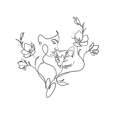 Woman & Cat Floral Illustration branding design graphic design illustration illustration art line art logo one line art vector