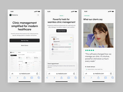 Medoria - Responsive Landing Page b2b clean clean design clinic responsive clinic website dashboard clinic dental framer healthcare website hospital landing page mobile view no code patient support responsive responsive landing page responsive mobile responsive website ui design webflow