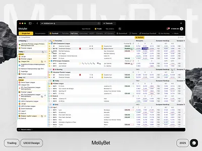Mollybet: Bet Trading Interface bet betting bookmaker design desktop interface light mollybet product sports sportsbook trade trading ui ux web website