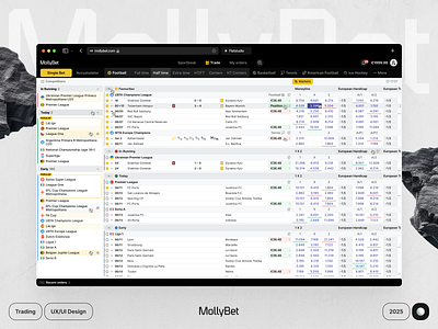 Mollybet: Bet Trading Interface bet betting bookmaker design desktop interface light mollybet product sports sportsbook trade trading ui ux web website